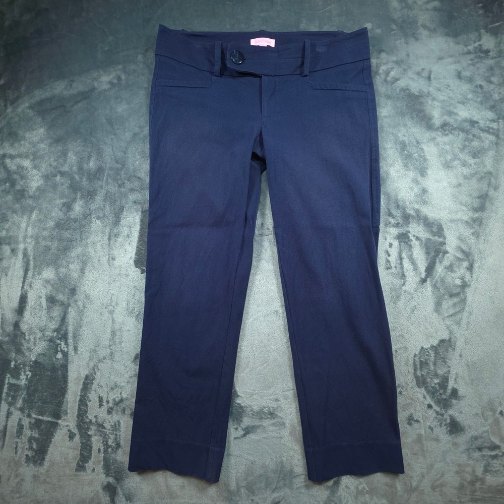 Lilly Pulitzer Navy Blue Stretch Twill Straight Leg Pants Women Size 6